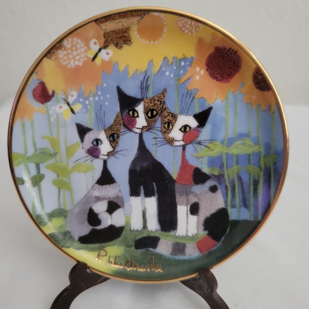 Goebel Rosina Wachtmeister Tre Gatti e Girasole 3.75" Mini Collector Plate Cats